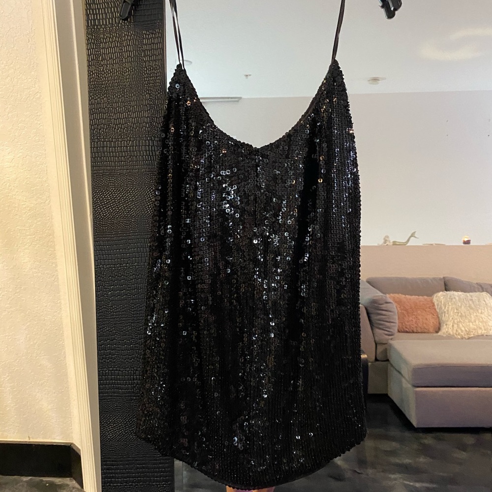 Black knee length sexy sequined skirt - new